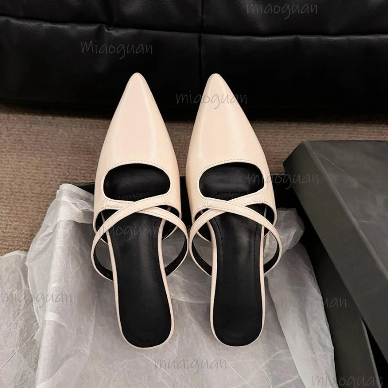Women's Retro Pointed Toe Flat Slide Sandals | Summer Slippers Flat Slide Sandals Axl