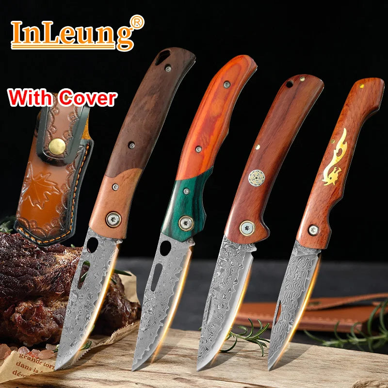Hand-Forged Damascus Steel Folding Knife – Wood Handle Folding Kitchen Knife Axl