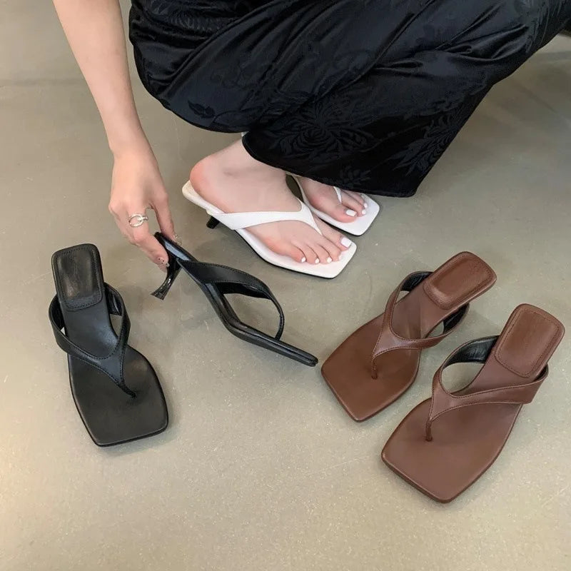 Retro Clip Toe Women's Low Heel Summer Slippers | Party Shoes Low Heel Slippers Axl