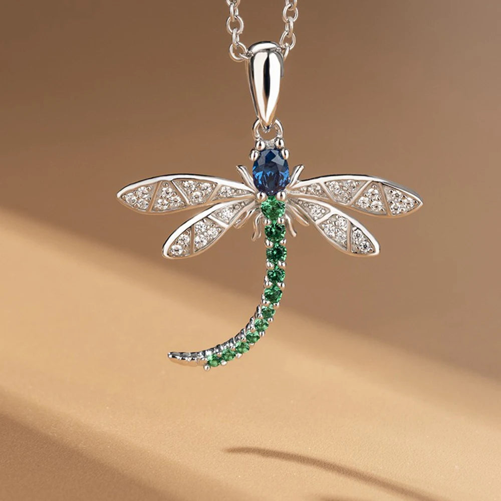 Huitan Colorful Dragonfly Pendant Necklace – CZ Stone Women Pendant Necklace Axl