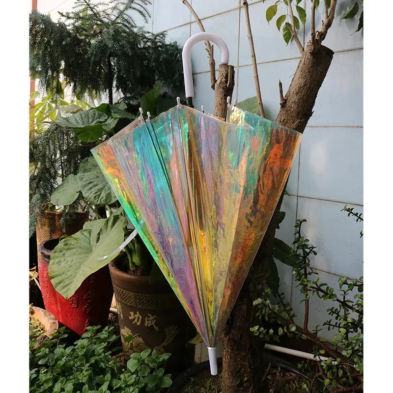 Color Changing Rainbow Long Handle Umbrella – Iridescent Parasol Fashion Umbrella Axl