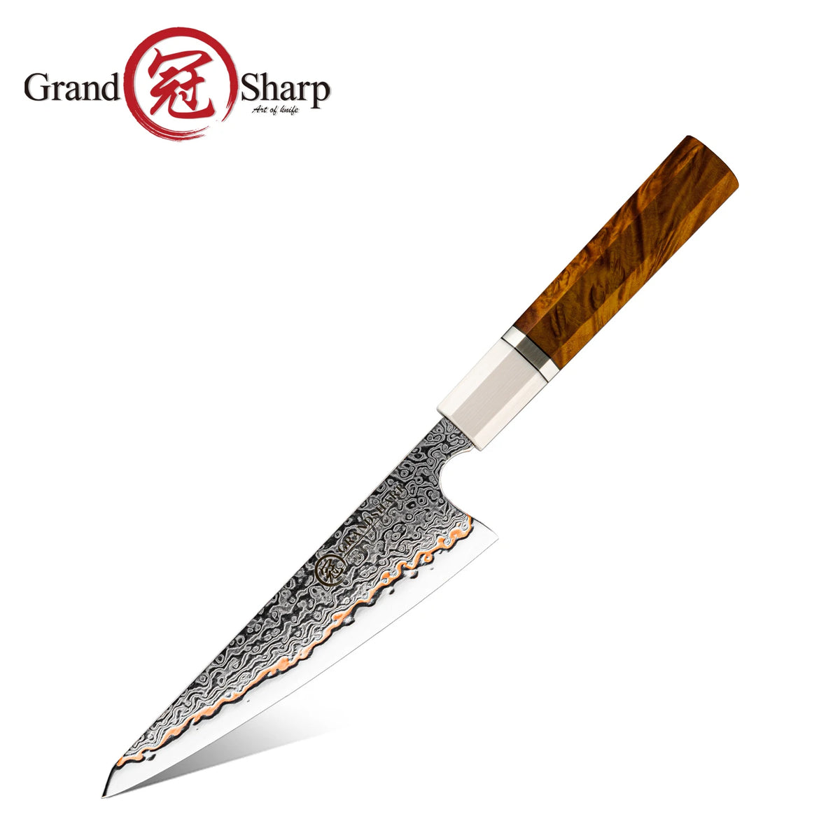 Grandsharp 6" Damascus Utility Knife – 55-Layer Steel Wood Handle Damascus Utility Knife Axl