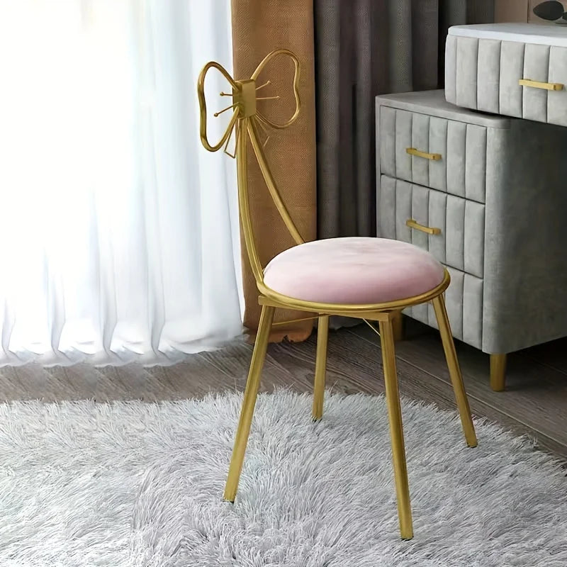 Pink Bow Tie Vanity Makeup Stool – Cushioned Dressing Chair Vanity Dressing Stool Axl