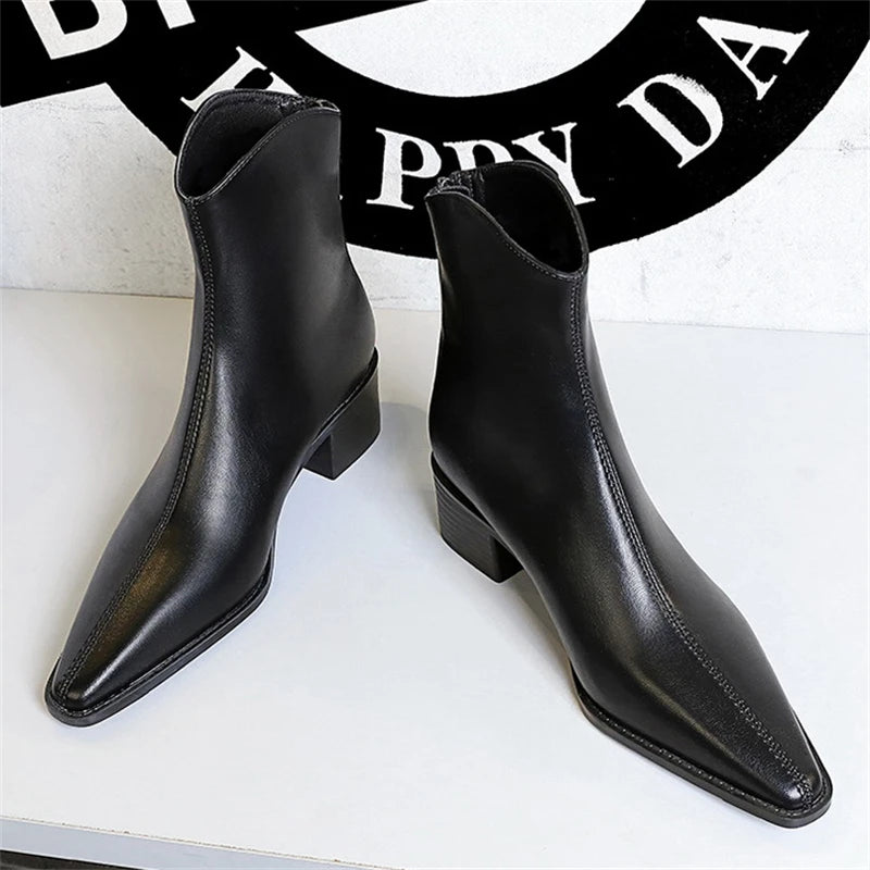Women's Pointed Toe Ankle Boots – Square Heel Zipper Street Style Ankle Boots Axl