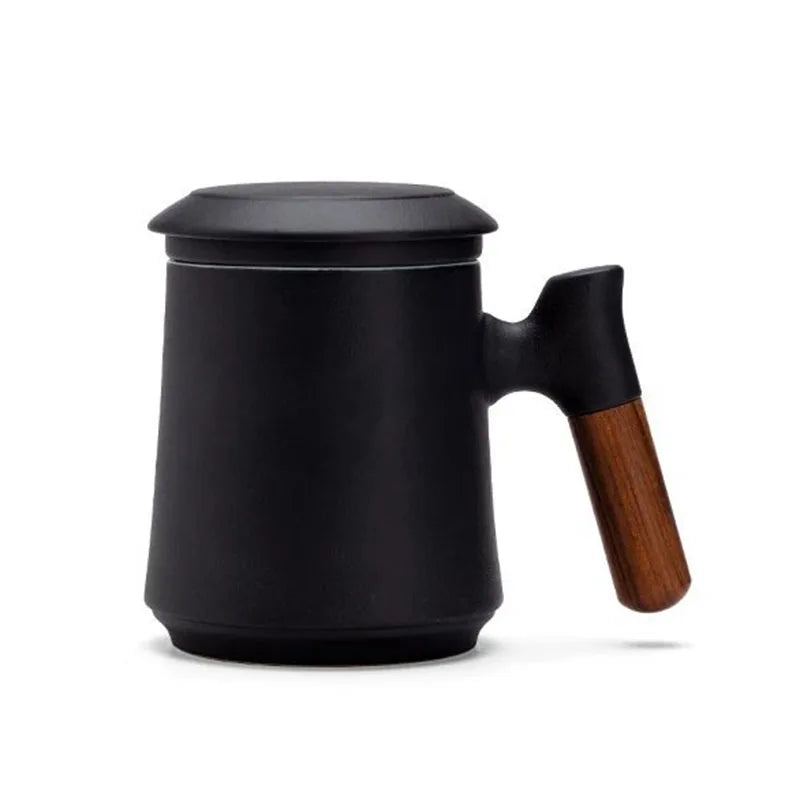 Ceramic Bubble Tea Mug with Lid & Wood Handle – 400ml Ceramic Tea Mug Axl 301-400ml Black