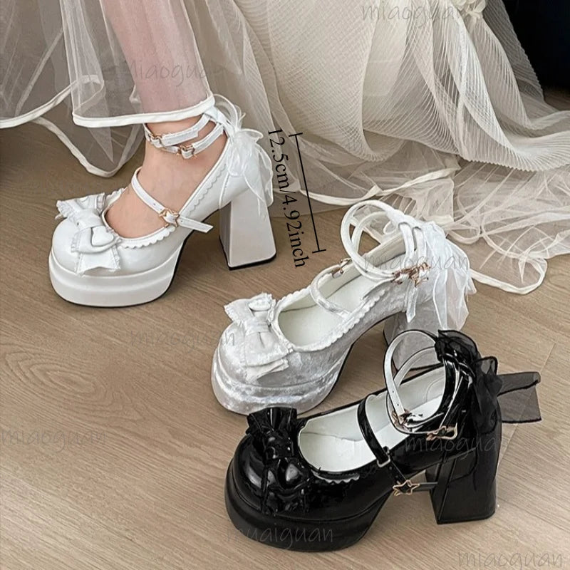 Women's Lolita Platform Pumps – Bowknot Mary Jane Heels Platform Mary Jane Pumps Axl