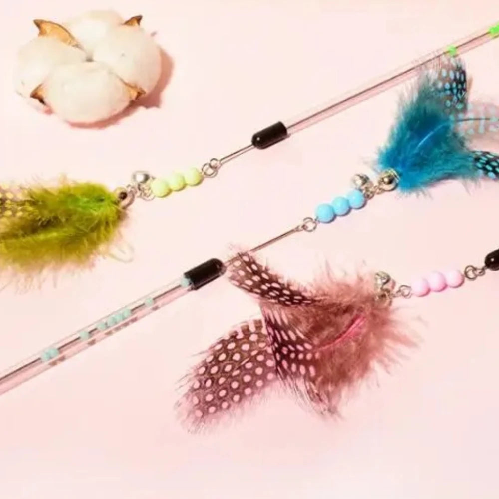 Retractable Feather Wand Cat Toy – Interactive Kitten Teaser Feather Cat Wand Axl
