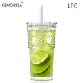 KEMORELA 590ml Sunflower Glass Cups with Lids & Straws Glass Drinkware Set Axl 1PCS 590ML
