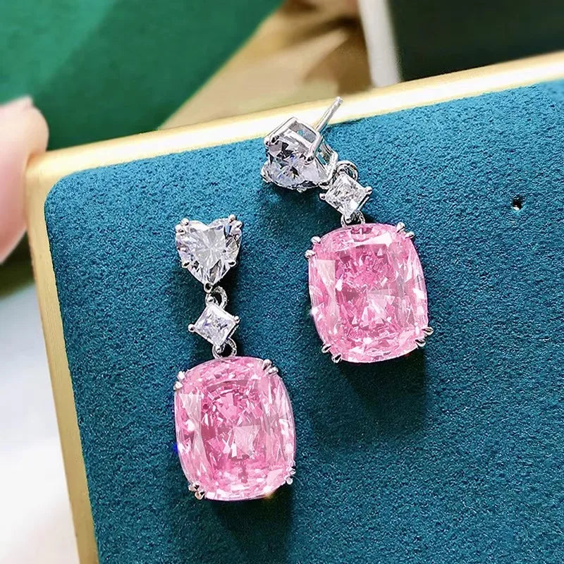 Huitan Pink Cubic Zirconia Drop Earrings | Wedding Jewelry Drop Earrings Axl E3884