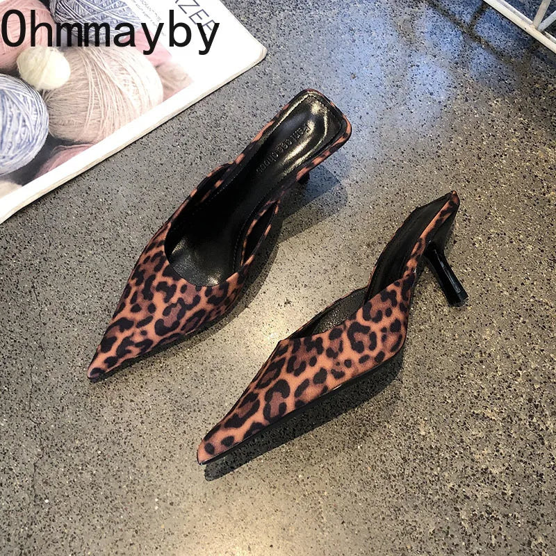 Women's Leopard Print High Heel Mules – Pointed Toe Slides High Heel Mules Axl