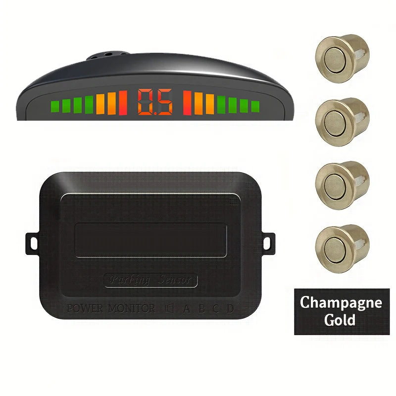 Car LED Parking Sensor Kit 4 Sensors Reverse Backup Radar 12V Parking Sensor Kit Axl Champagne Gold 4.3 Inches