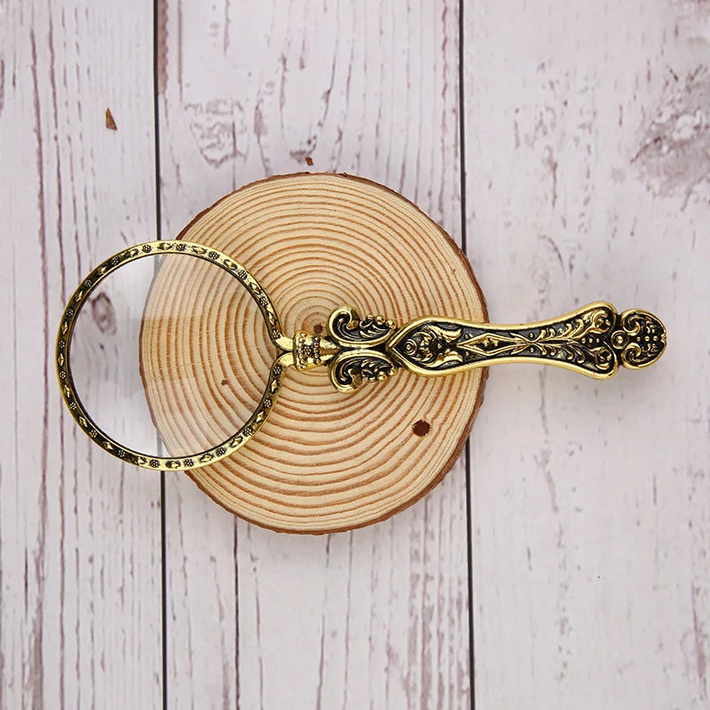 Vintage Metal Handle Handheld Magnifying Glass – Portable Loupe Handheld Magnifying Glass Axl gold