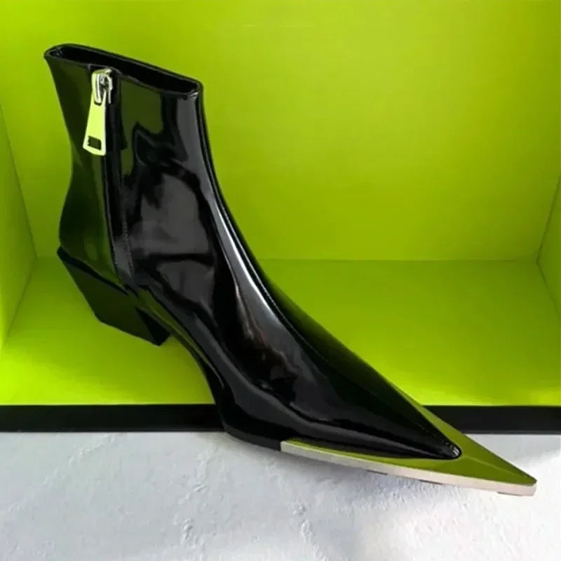 Women's Pointed Toe Chelsea Boots | Chunky Heel Black Ankle Boot Chelsea Ankle Boots Axl