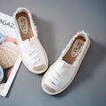 Women's Flat Slip-On Canvas Loafers – Casual Ripped Lazy Shoes Canvas Slip-On Loafers Axl WHITE 40