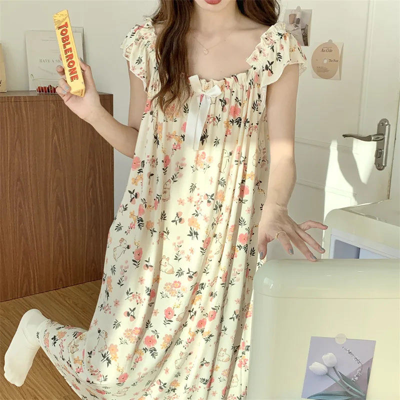Women's Long Sleeve Cotton Blend Nightgown | Loose Nightdress Women's Nightgown Axl