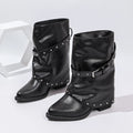 Women's Rivet Buckle Western Cowboy Booties | Slip-On Block Heel Women's Western Boots Axl black 38