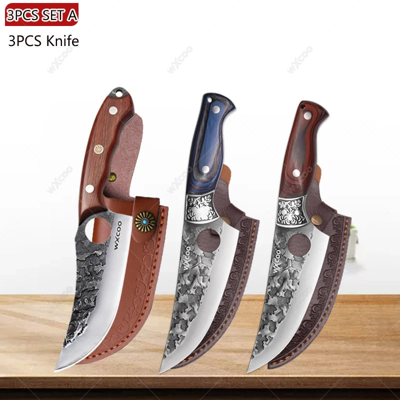 WXCOO Forged Boning & Cleaver Chef Knife | High Carbon Steel Forged Chef Knife Axl 3PCS A