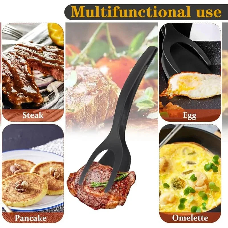 2-in-1 Grip & Flip Spatula Tongs – Nylon Non-Stick Turner Kitchen Spatula Tongs Axl