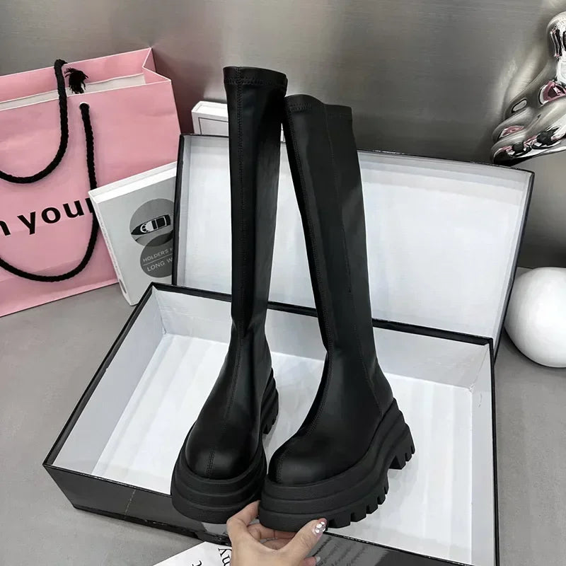 Women's Winter Knee-High Platform Boots – Back Zip Plush Lined Knee-High Platform Boots Axl 36 black