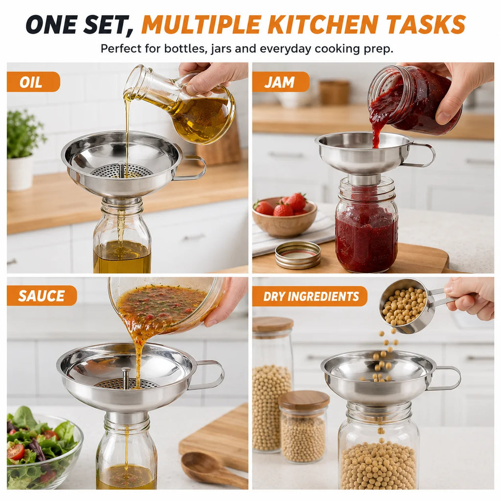 Stainless Steel Wide Mouth Canning Funnel Set with Strainer Kitchen Funnel Set Axl