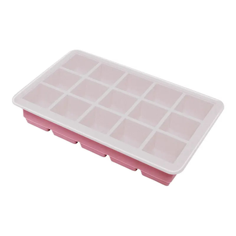 Silicone Ice Cube Trays with Lid – 6 & 15 Grid Stackable Ice Cube Tray Axl 15-Cavity Pink