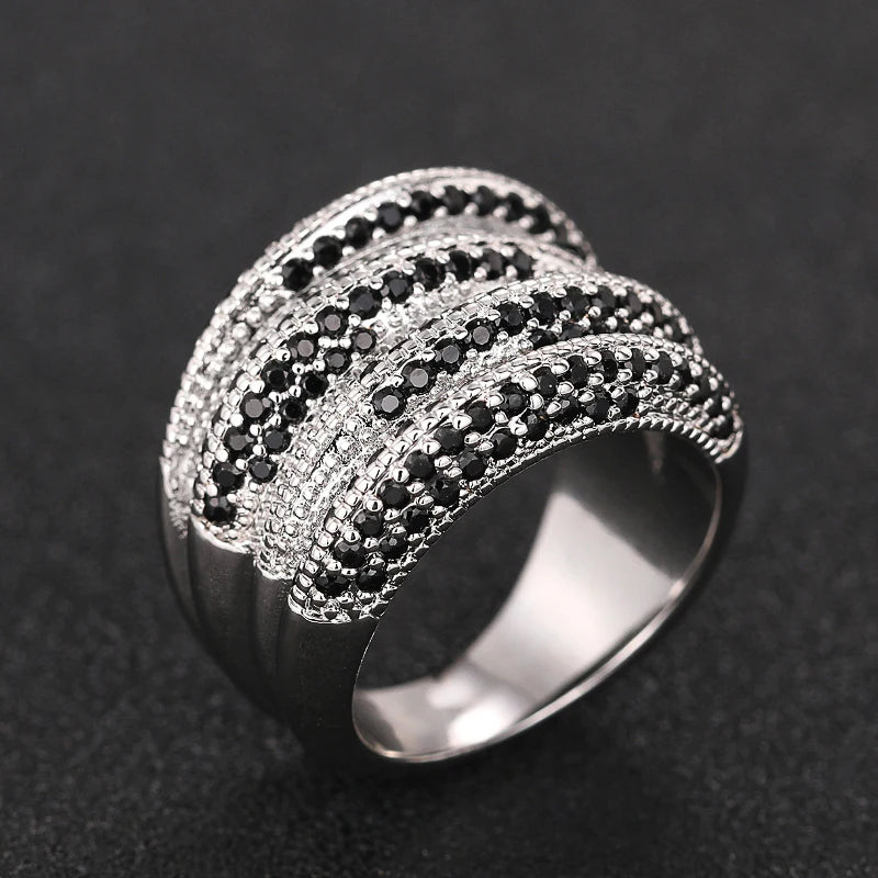 Huitan Wide Black Stone Statement Ring – Bold Fashion Jewelry Statement Ring Axl T0720 8