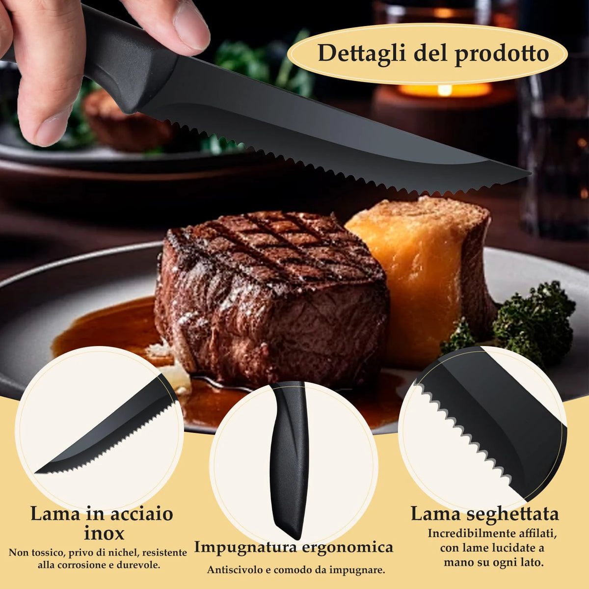 Stainless Steel Steak Knife Set – 2, 4, 6 or 8 Piece Kitchen Steak Knife Set Axl