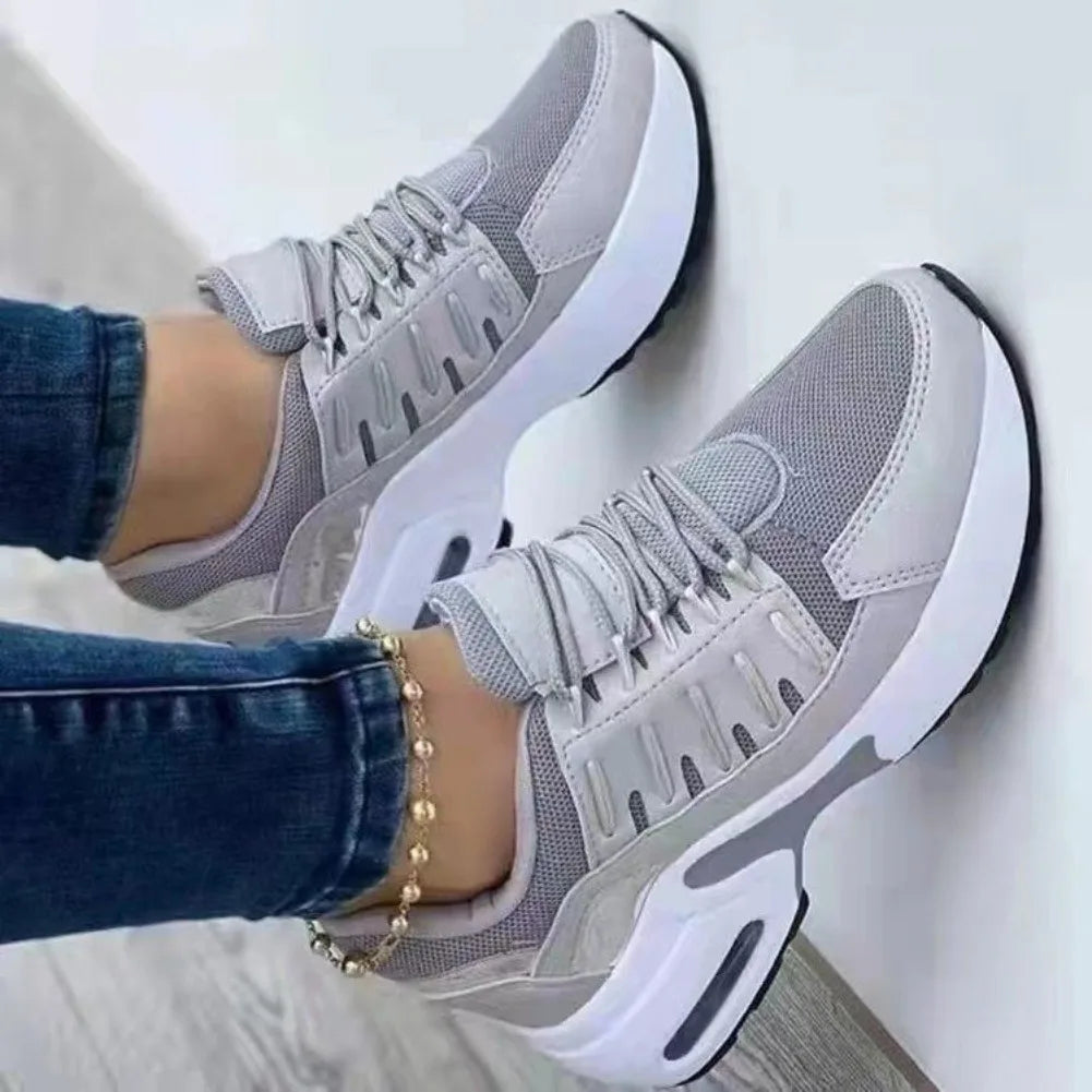 Women's Platform Mesh Sneakers – Lace-Up Casual Running Shoes Platform Sneakers Axl GRAY 36