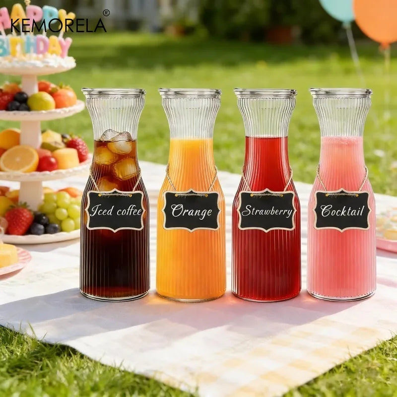 1L Ribbed Glass Carafe with Lid & Chalkboard Labels | Set of 2 Glass Carafe Axl