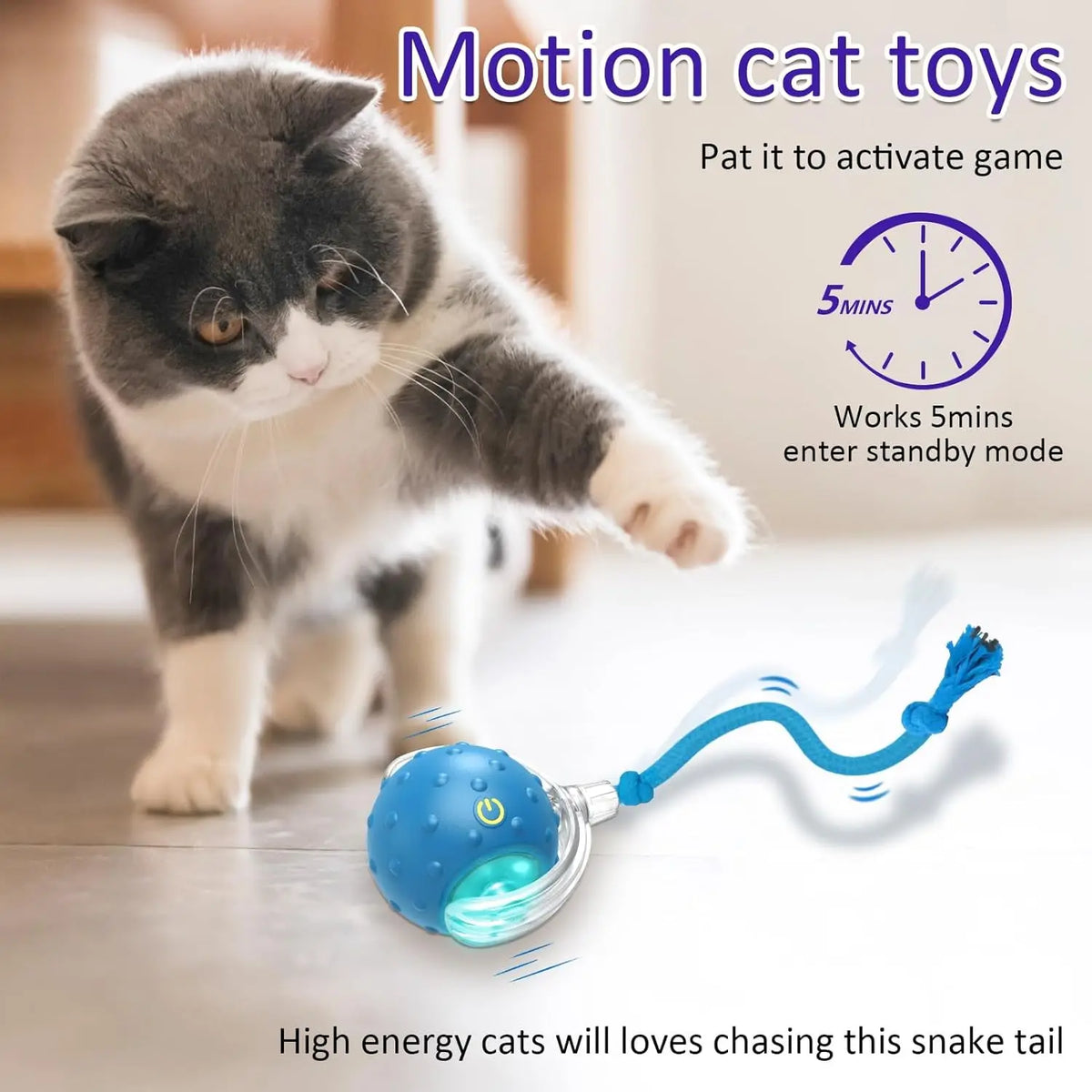 Motion-Activated Cat Ball Toy – Chirping, LED & Auto Rolling Interactive Cat Toy Axl