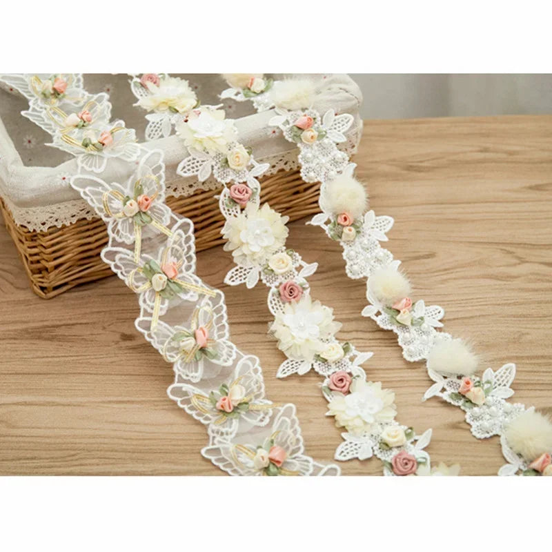 3D Flower Butterfly Lace Trim – White Embroidered Appliqué by Yard Lace Fabric Trim Axl