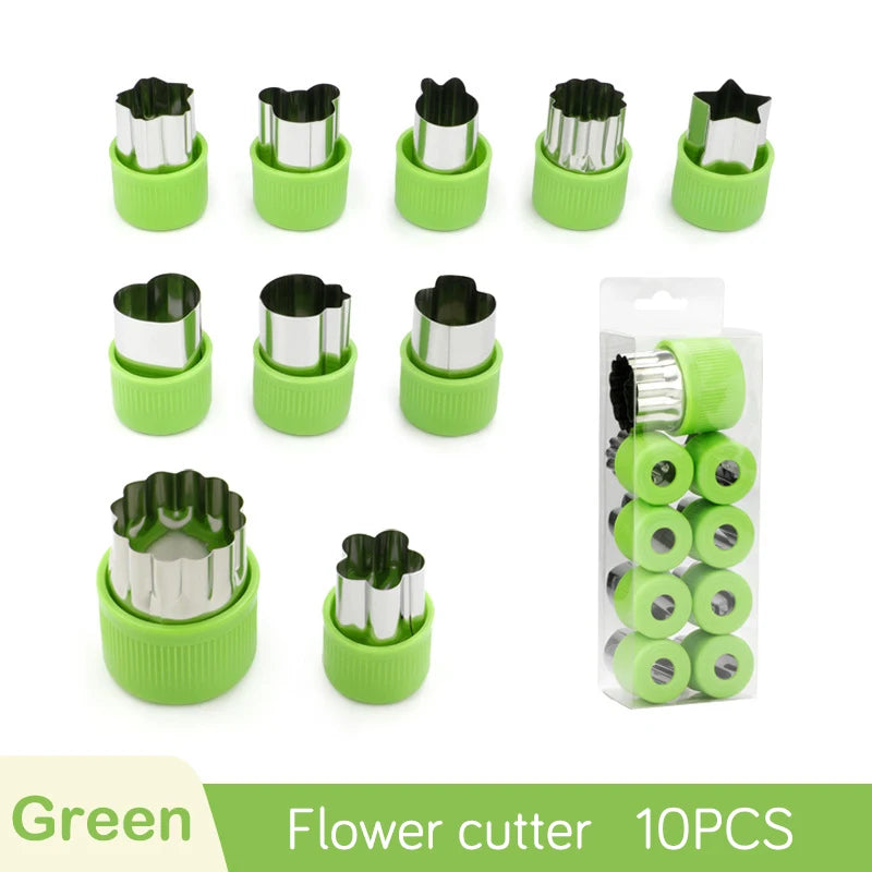 Stainless Steel Cookie & Fruit Cutter Mold Set – Flower Shapes Cookie Cutter Set Axl 10pcs-Green