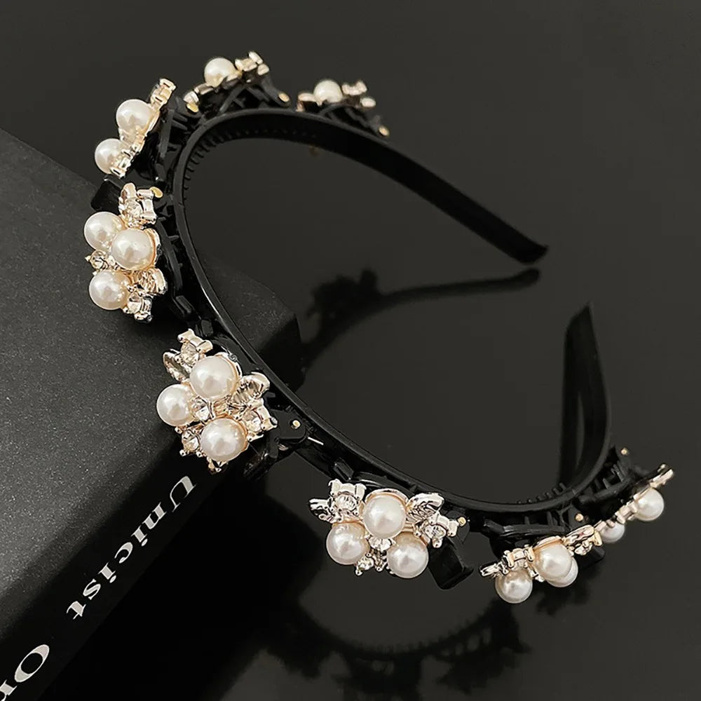 Rhinestone Pearl Flower Hair Braider Toothed Headband | Zircon Decorative Headband Axl Style 5