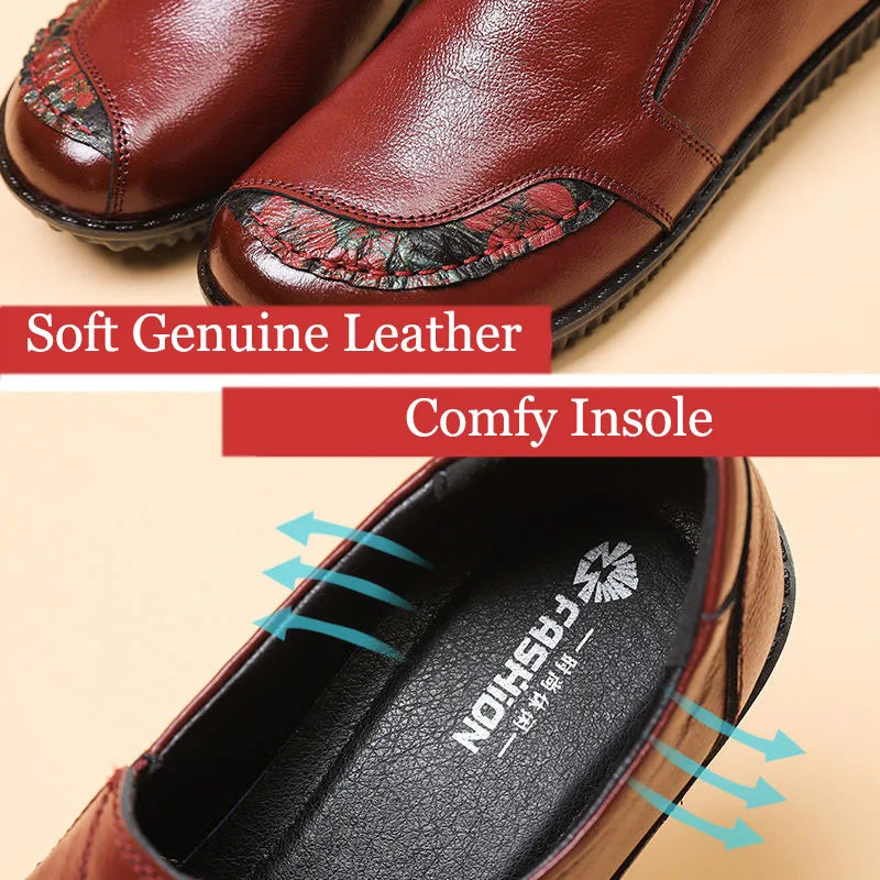 Women's Genuine Leather Retro Loafers – Wide Fit Flat Shoes Leather Flat Loafers Axl
