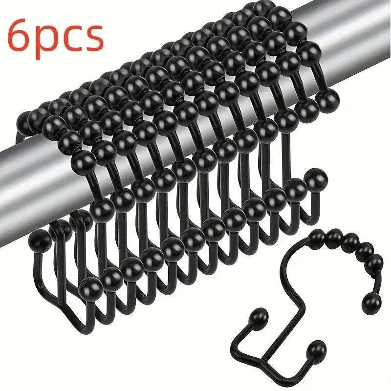 Rustproof Stainless Steel Double Shower Curtain Hooks – 5 Ball Ring Shower Curtain Hooks Axl 6pcs Black