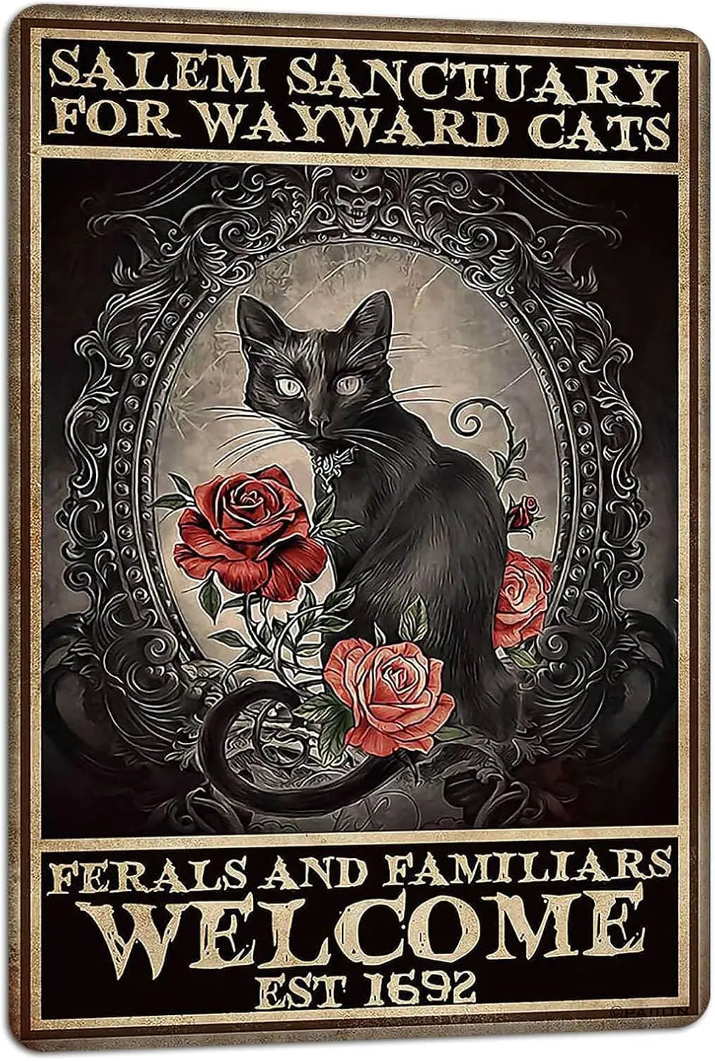 Black Cat Halloween Vintage Metal Wall Sign | Cat Lover Decor Vintage Metal Wall Sign Axl aluminum sign aluminum 20x30cm