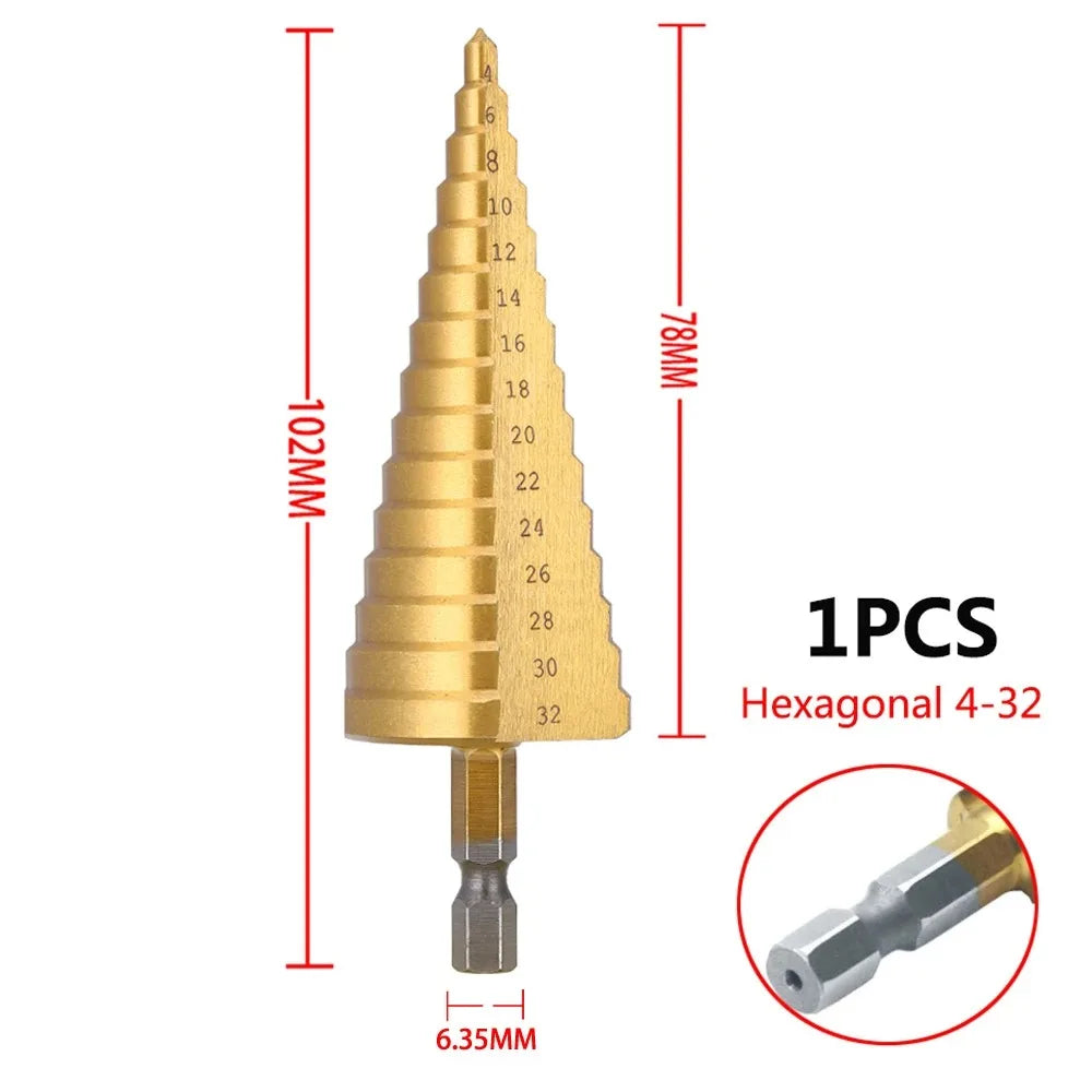 HSS Titanium Step Drill Bit 4-20mm & 4-32mm Cone Hole Cutter Step Drill Bit Axl 1PC 4-32