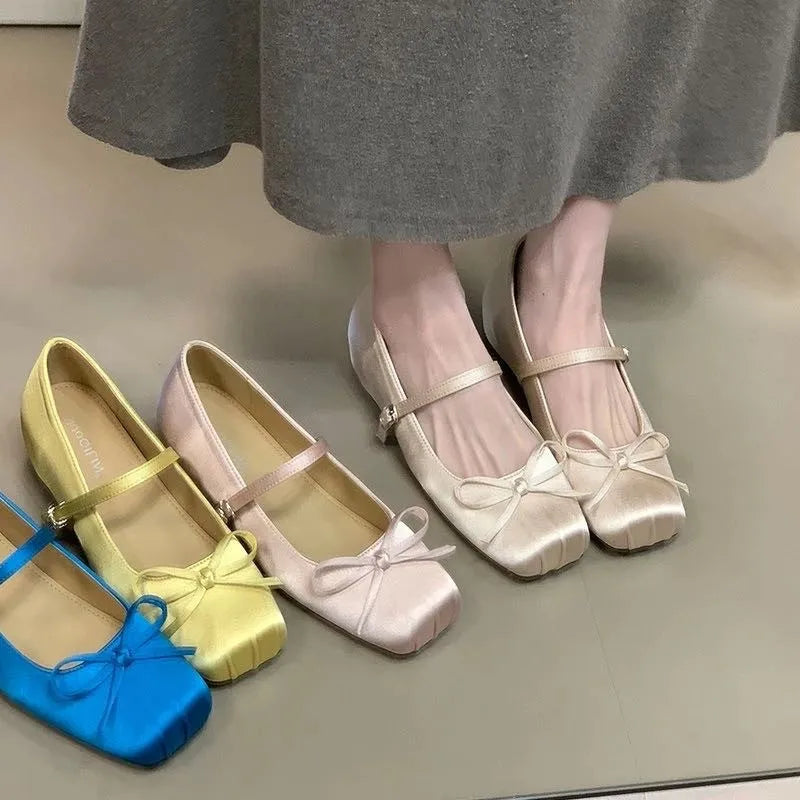 Women's Bowknot Ballet Flats – Slip-On Square Toe Loafers Ballet Flats Axl