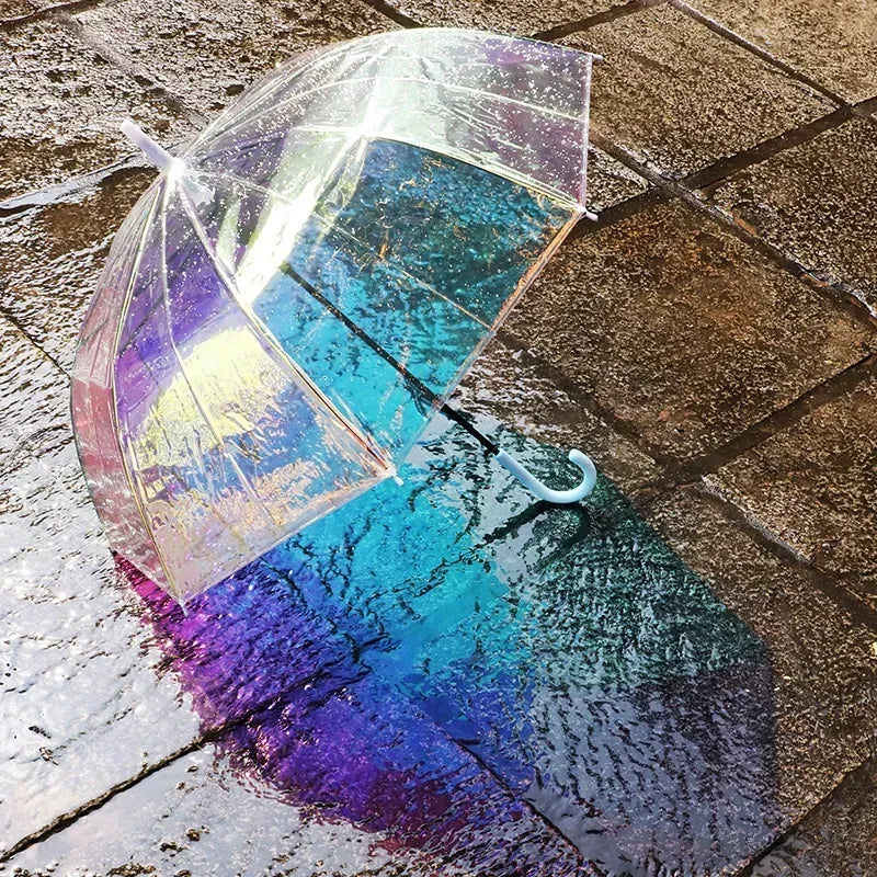Color Changing Rainbow Long Handle Umbrella – Iridescent Parasol Fashion Umbrella Axl Aluminum A 8K