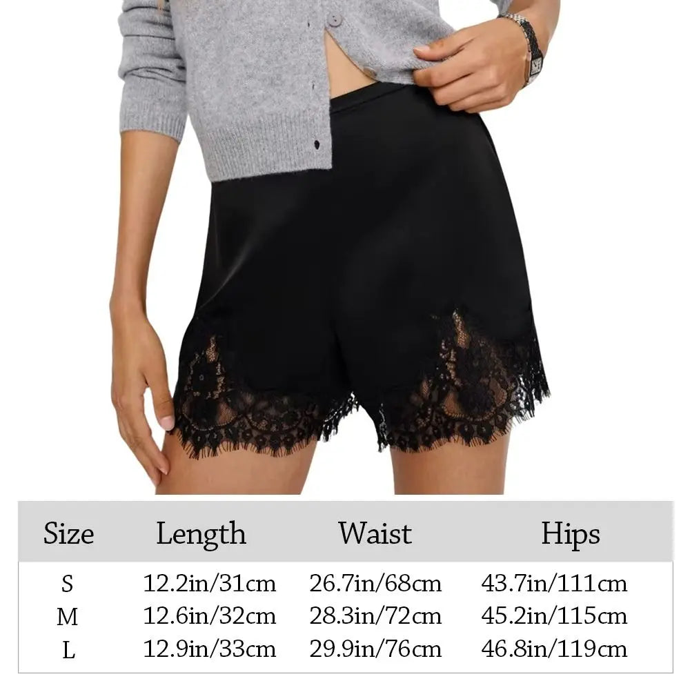 Women's Satin Lace Sleep Shorts – Elastic Waist Pajama Bottoms Pajama Sleep Shorts Axl