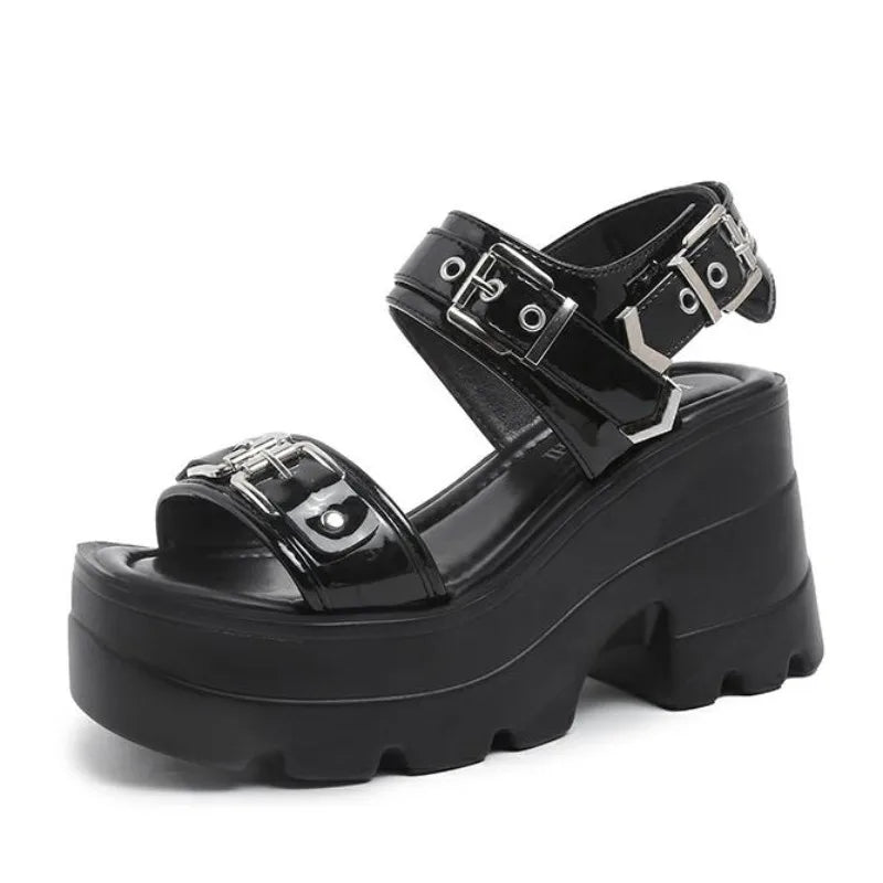 Women's Punk Platform Wedge Sandals – Hollowed-Out High Heels Platform Wedge Sandals Axl black 38