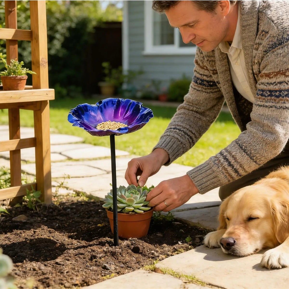 Reflective Petal Bird Bath – 65cm Tall Metal Garden Pedestal Pedestal Bird Bath Axl
