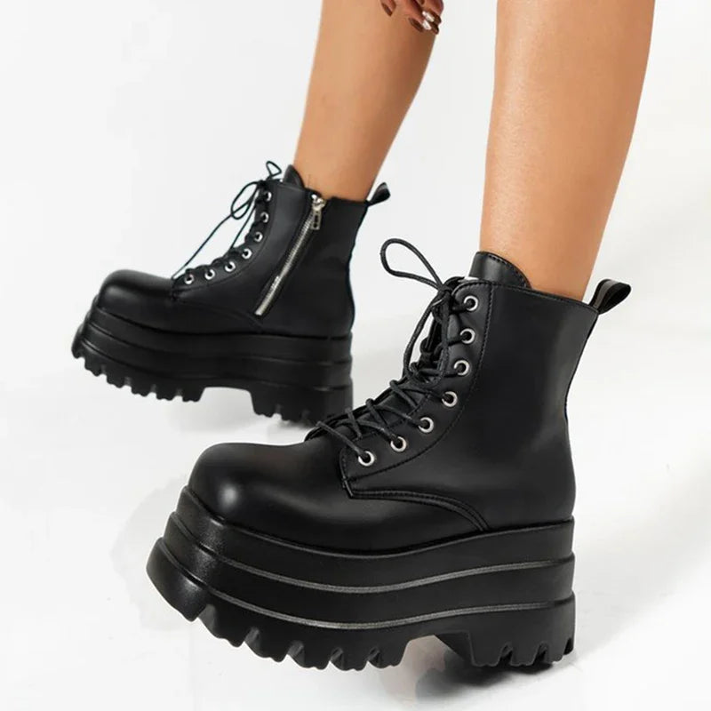 Women's Gothic Platform Combat Ankle Boots | Punk Chunky Style Platform Ankle Boots Axl
