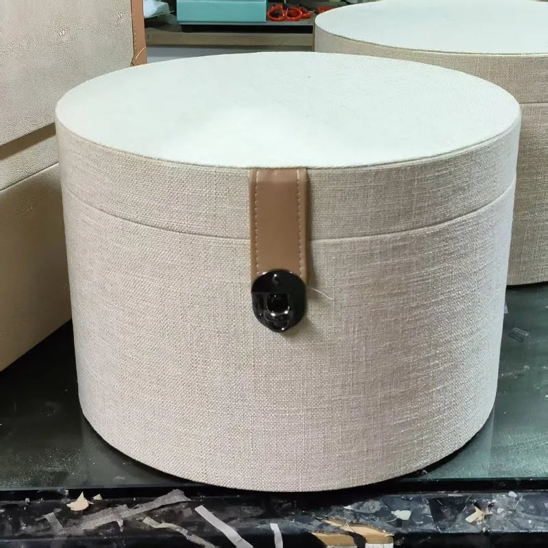 Round Leather Storage Box – Luxury Closet Organizer Bin Leather Storage Box Axl White 25X17CM