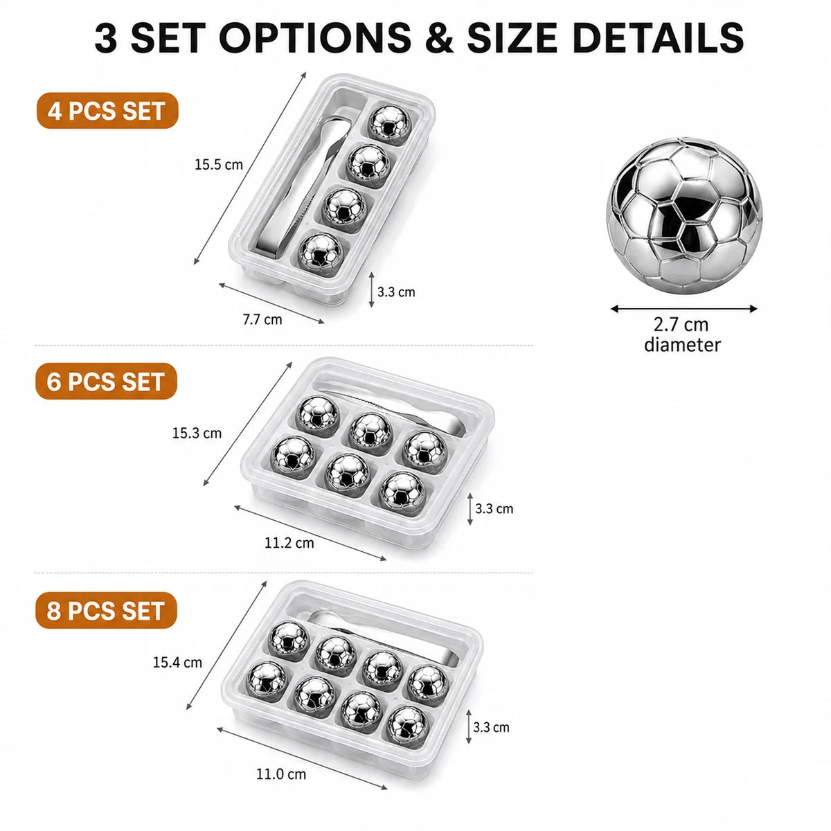 Soccer Ball Whiskey Stones – Steel Chilling Balls with Tongs Whiskey Chilling Stones Axl