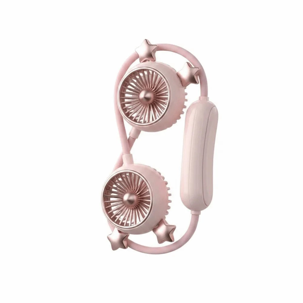 Foldable USB Rechargeable Neck Fan – Quiet Hands-Free Cooling Wearable Neck Fan Axl Pink star