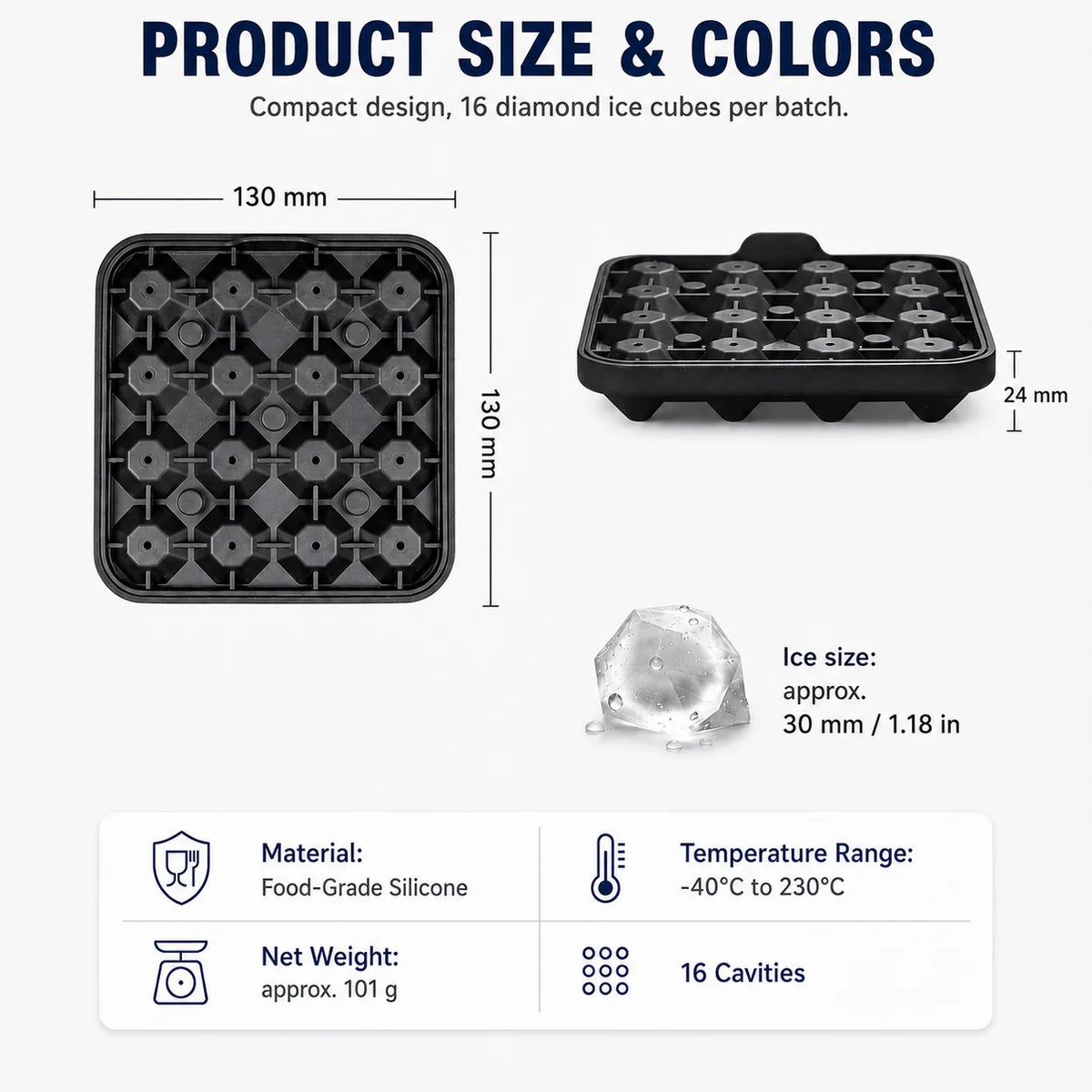 Diamond Ice Cube Tray 16-Cavity Silicone Mold for Cocktails Silicone Ice Tray Axl