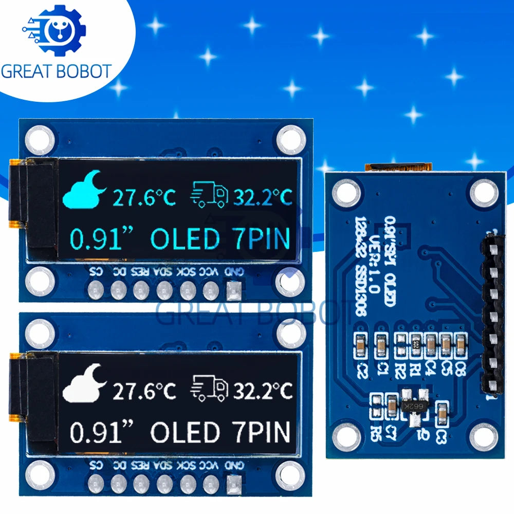 SSD1306 0.91" 128x32 SPI OLED Module for Arduino – White/Blue OLED Display Module Axl
