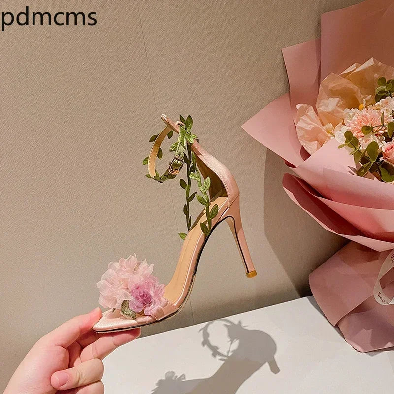 Women's Floral Open Toe High Heel Sandals – Wedding Heels High Heel Sandals Axl
