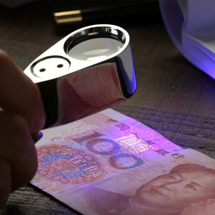 40X Foldable Magnifying Glass with LED & UV Money Detector Handheld Magnifier Axl